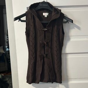 Girls Brown Hooded Sweater Vest
